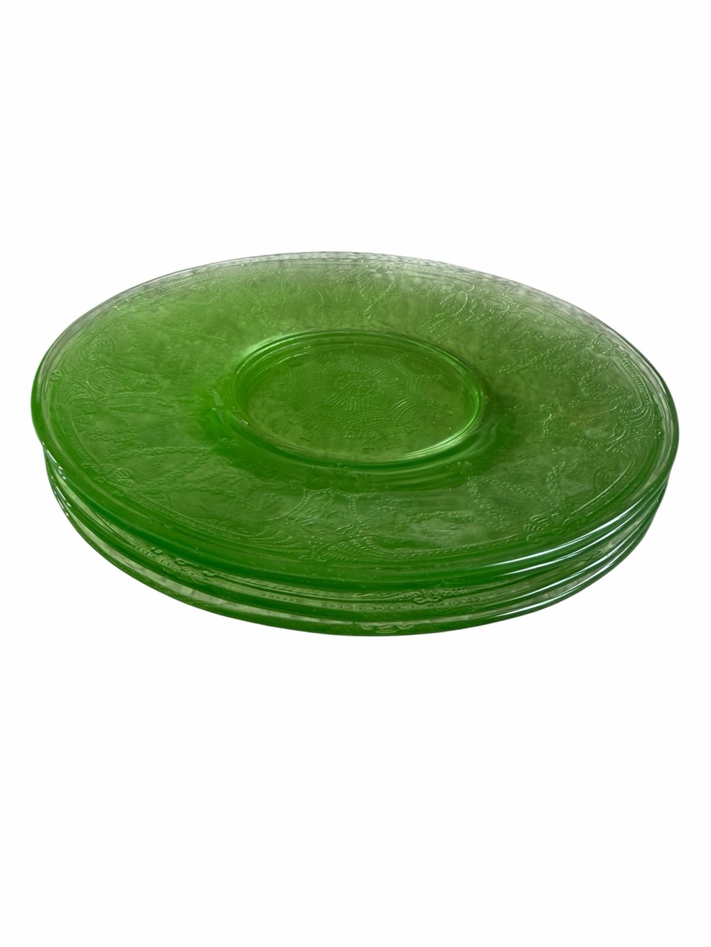 🌟Vintage Uranium Vaseline Glass Bread and Butter Plates - Set of 4 GLOWS
